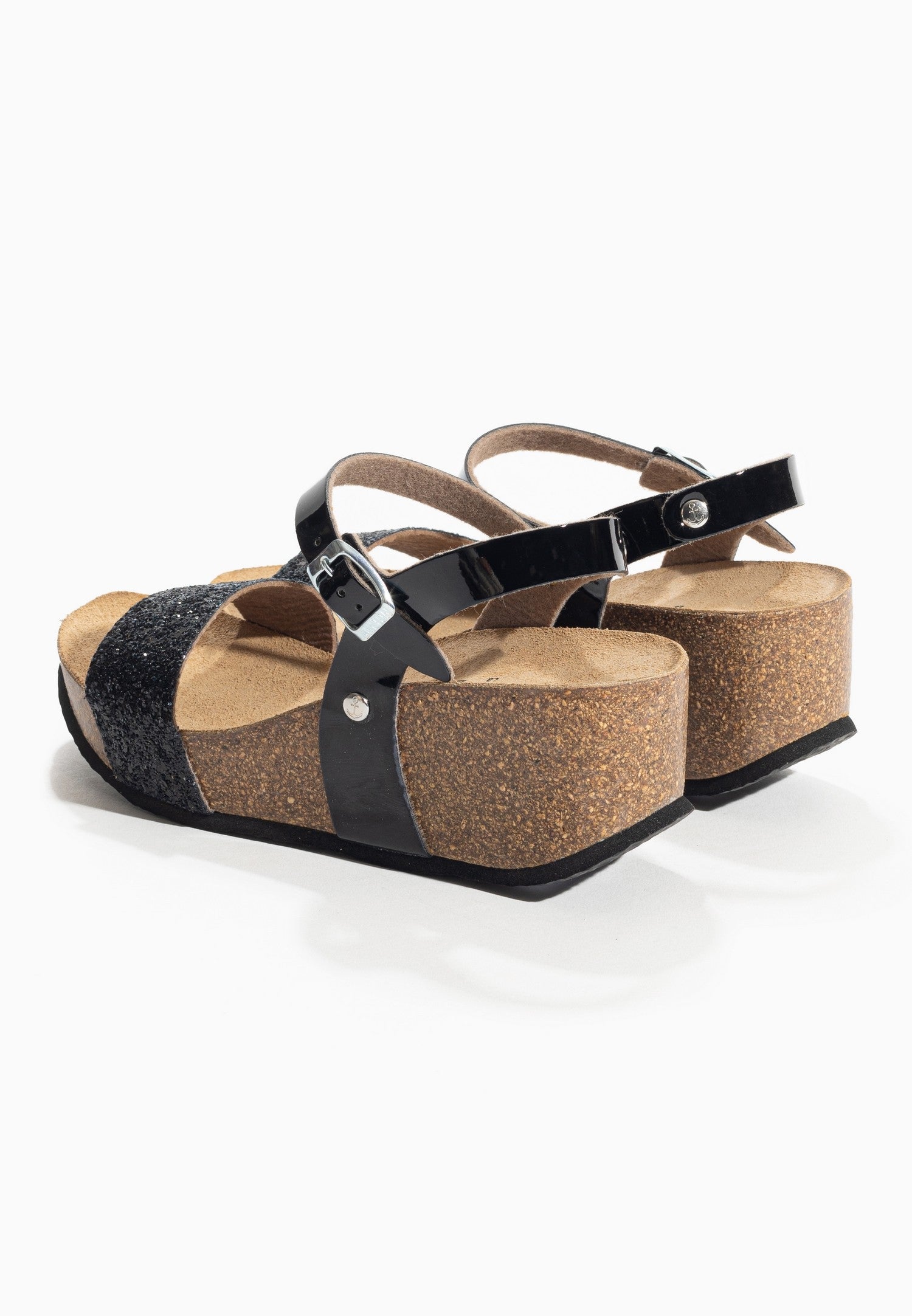 Rudy Black and Glitter Wedge and Semi-Wedge Sandals