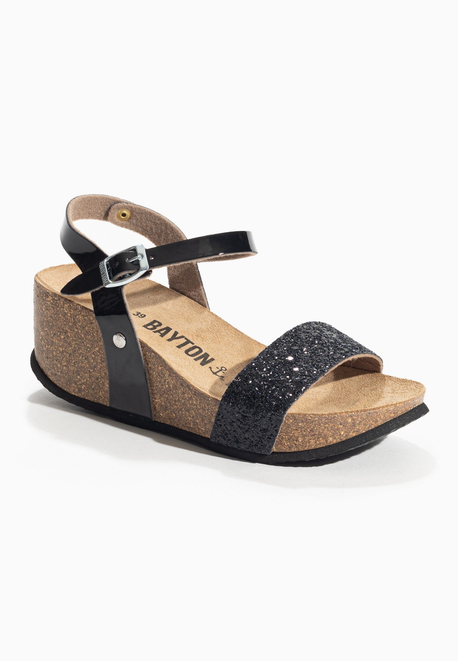 Rudy Black and Glitter Wedge and Semi-Wedge Sandals