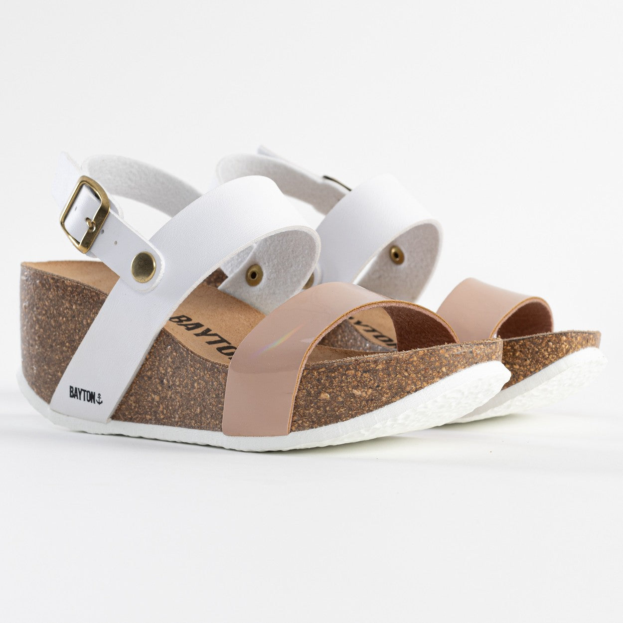 Selene White and Nude Wedge and Semi-Wedge Sandals