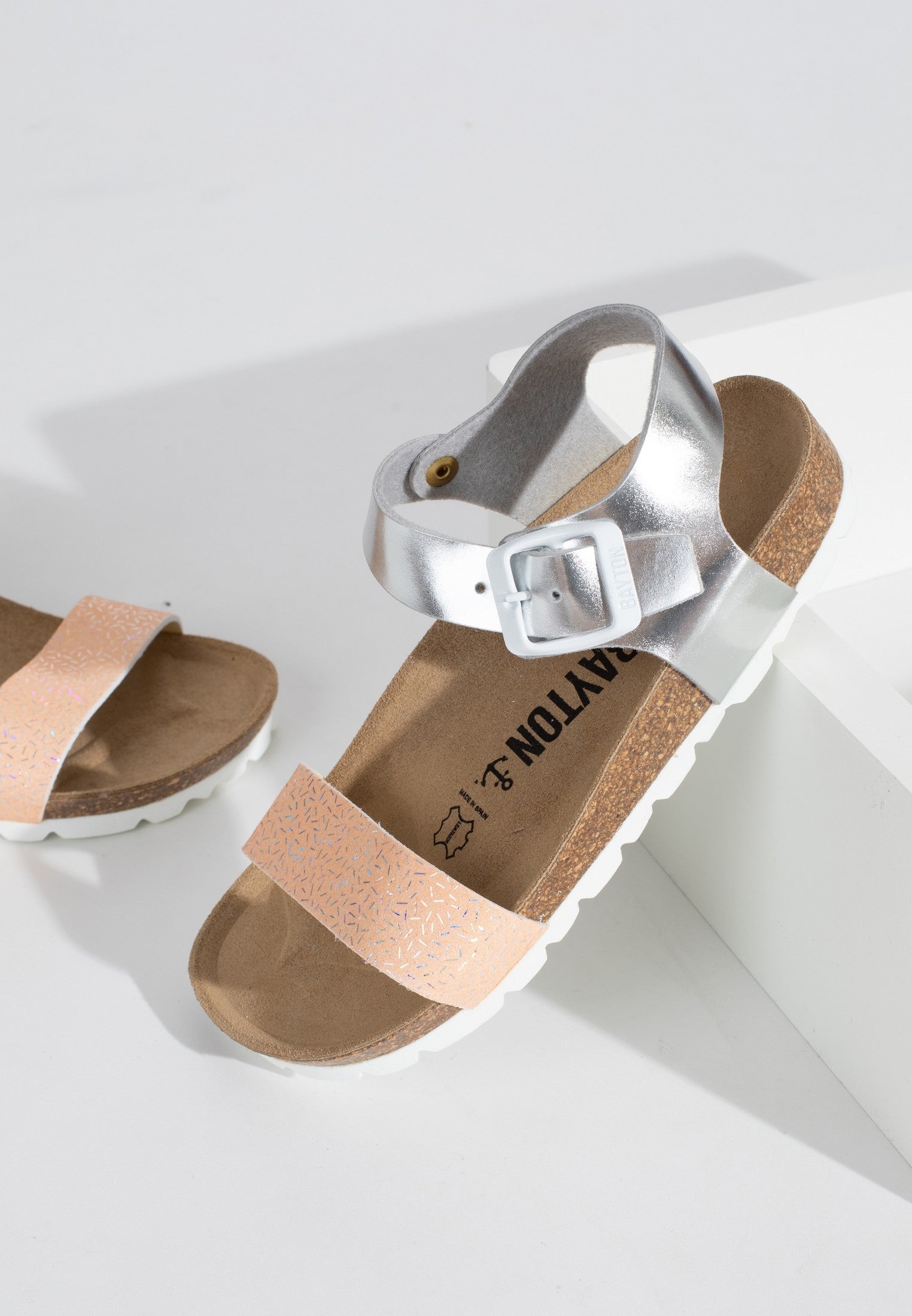 Tyche Peach and Silver Multi-Strap Sandals