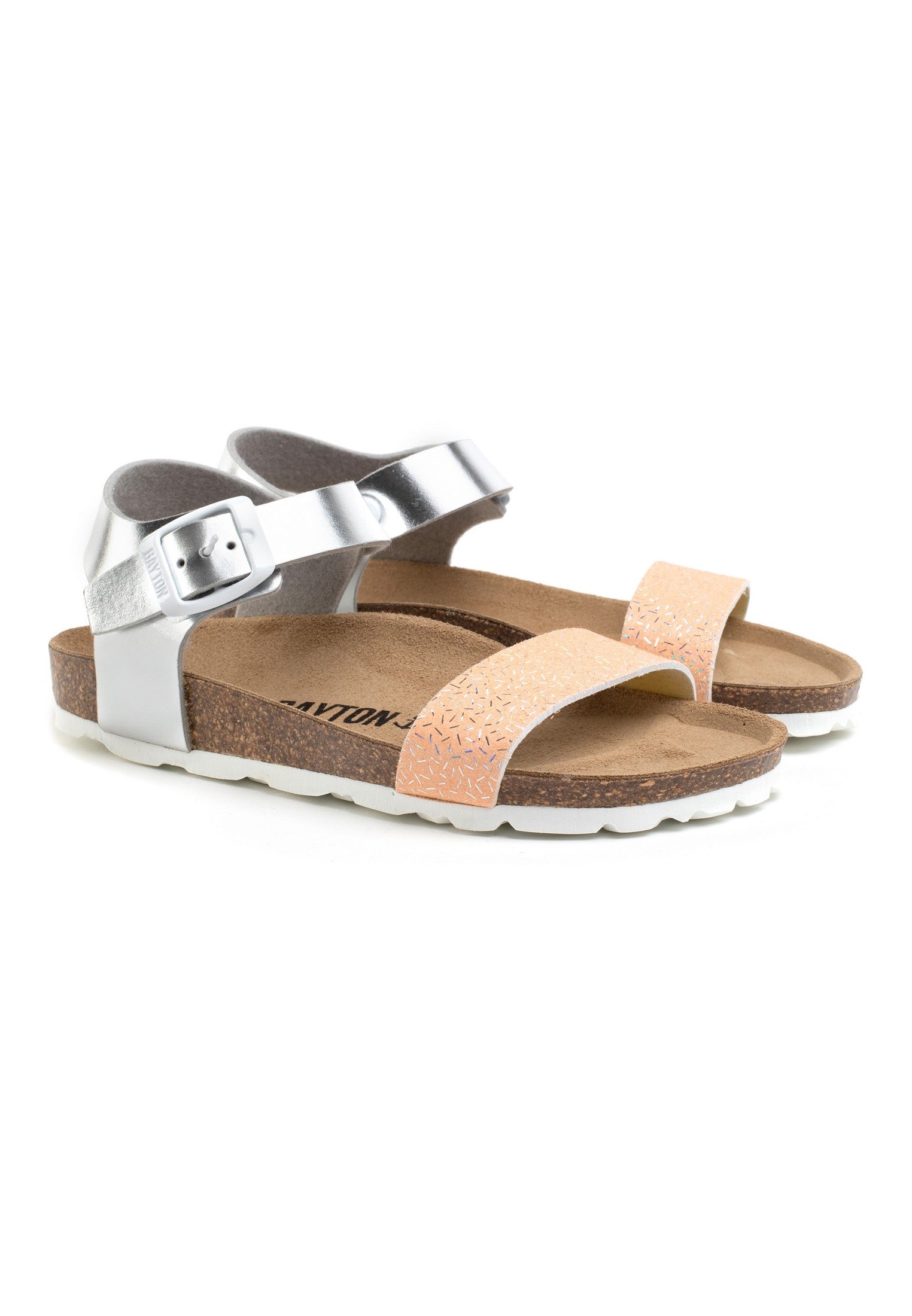 Tyche Peach and Silver Multi-Strap Sandals