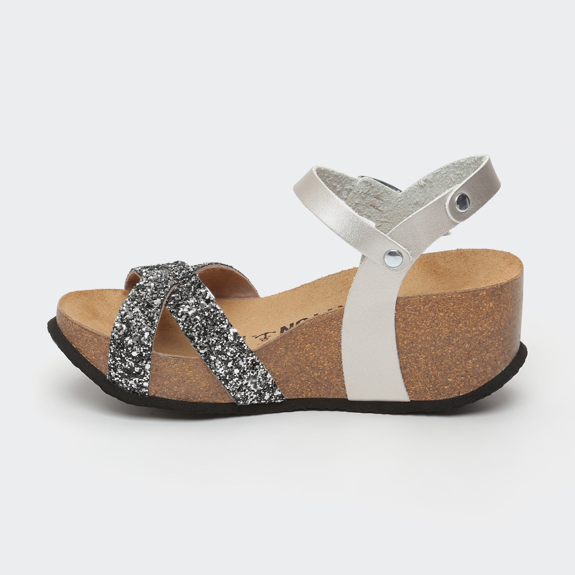 Venus Anthracite and Silver Wedge and Semi-Wedge Sandals