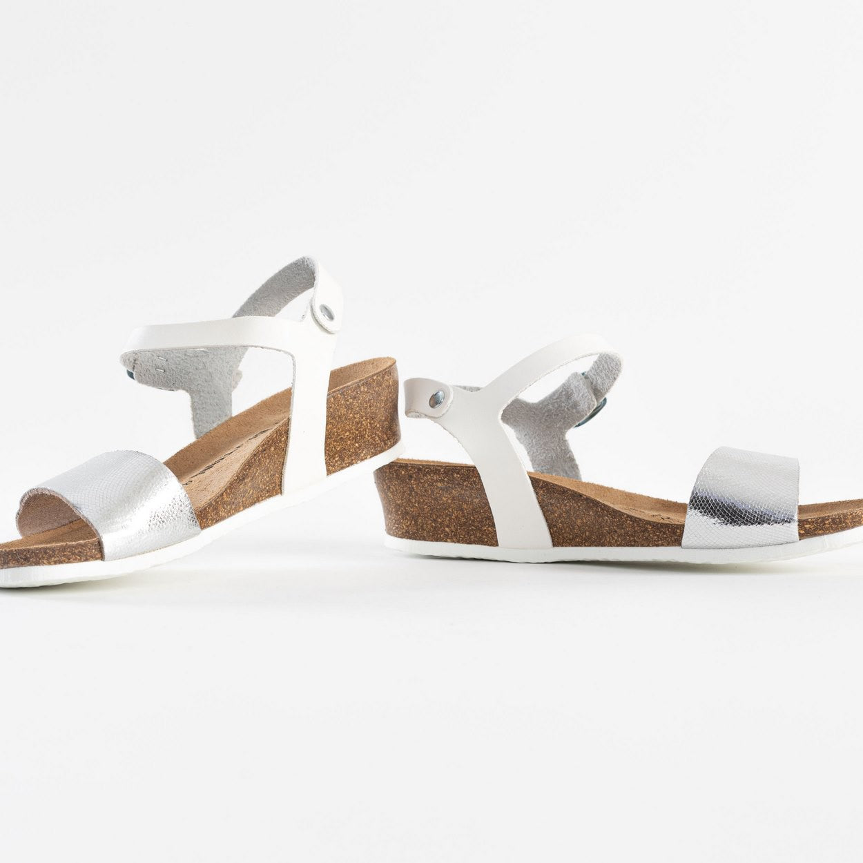 Wodonga White and Silver Wedge and Semi-Wedge Sandals