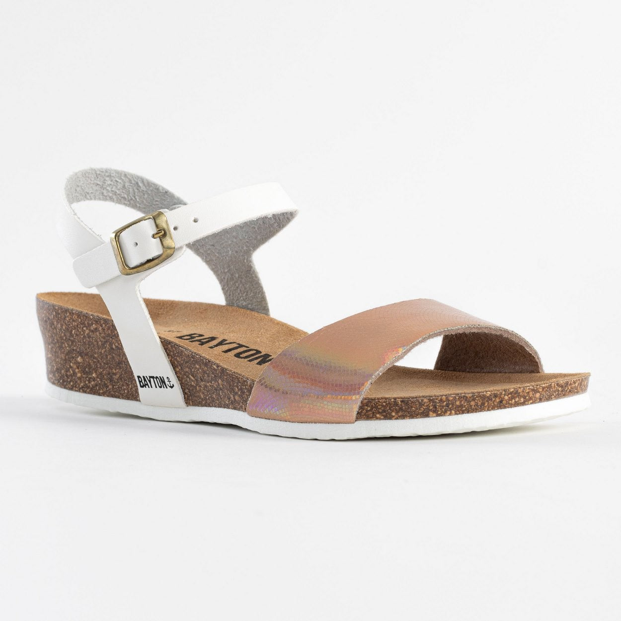 Sandalias Wodonga con cuña y semicuña en blanco y oro rosa