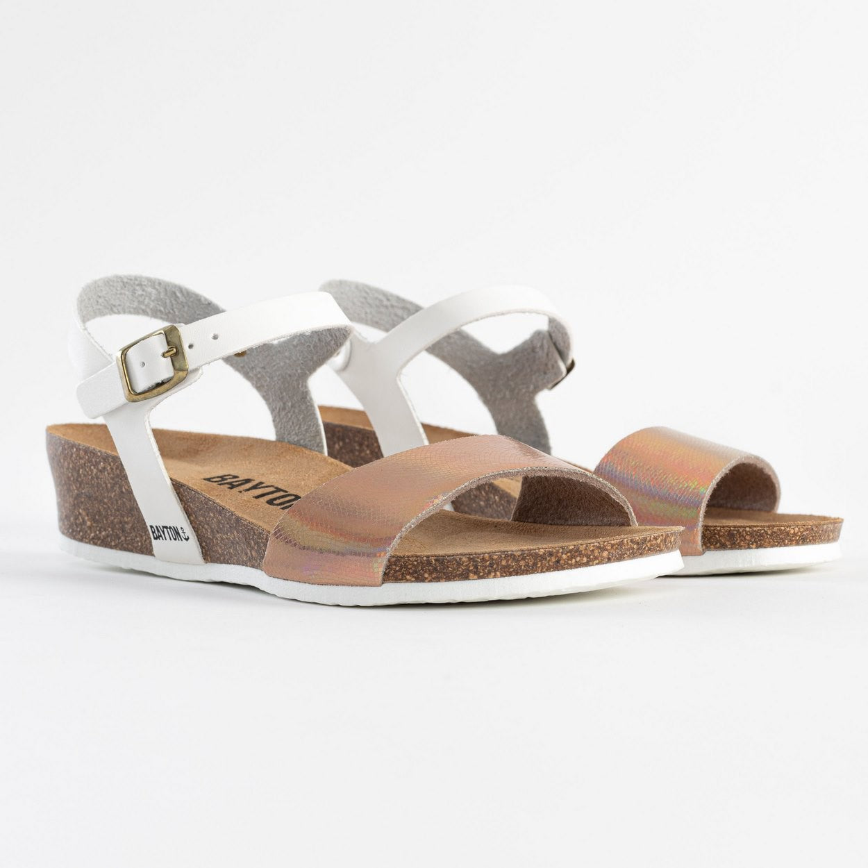 Wodonga White and Rose Gold Wedge and Semi-Wedge Sandals