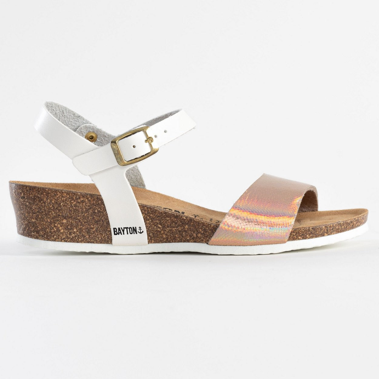 Sandalias Wodonga con cuña y semicuña en blanco y oro rosa