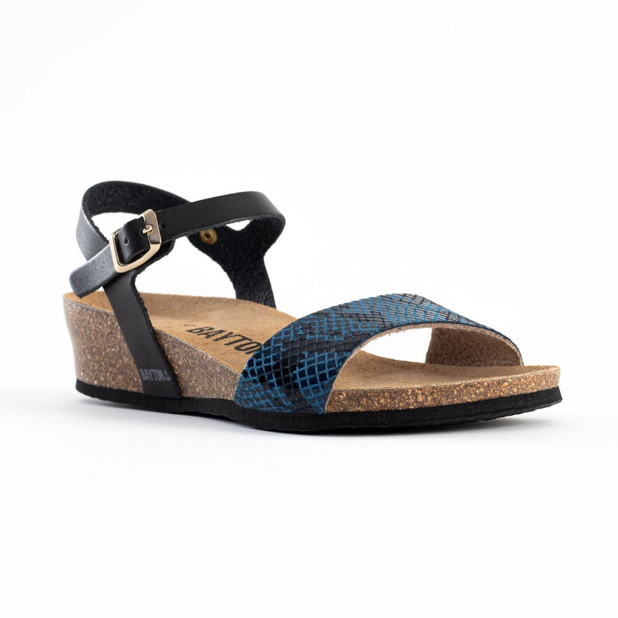 Wodonga Black and Blue Python Wedge and Semi-Wedge Sandals