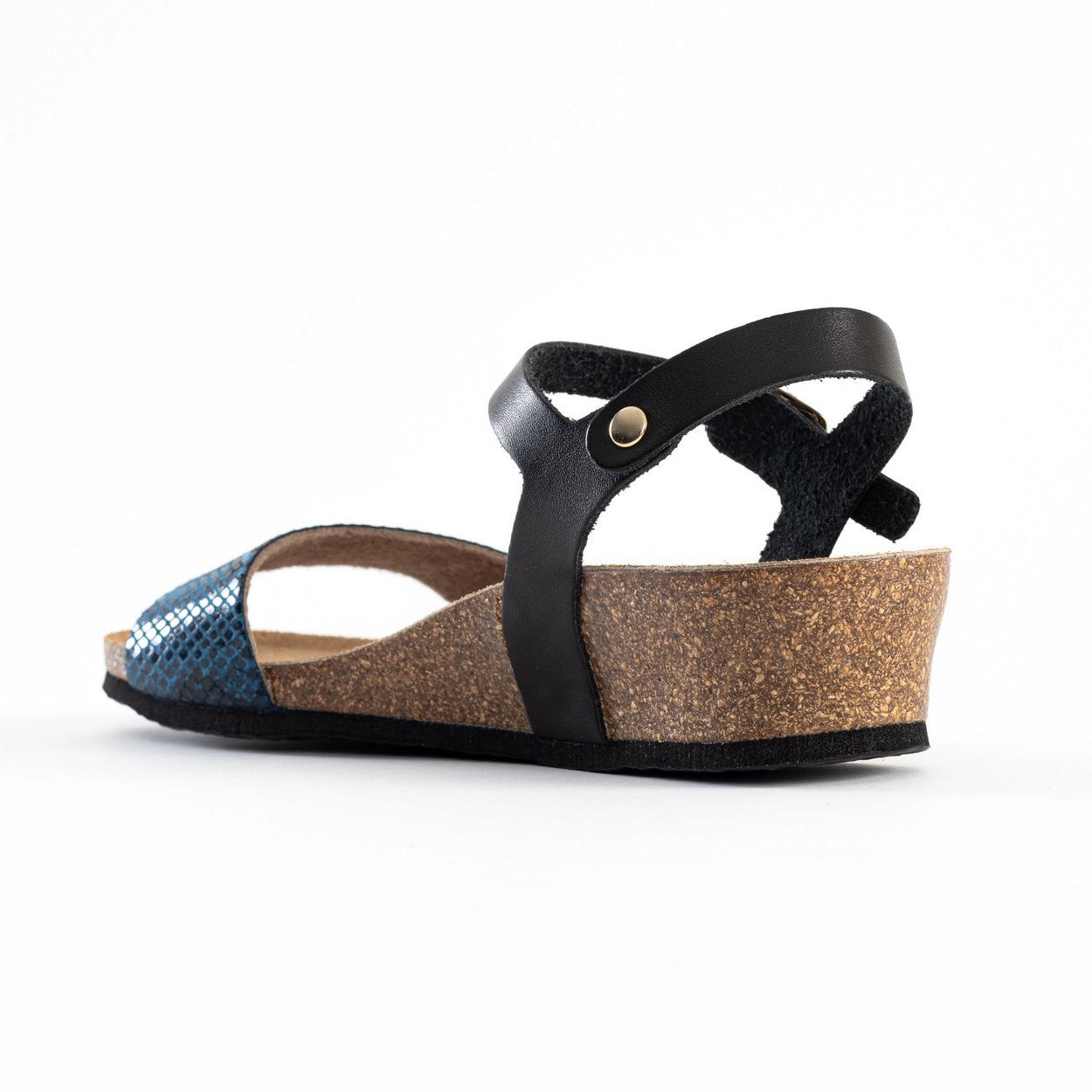 Sandalias Wodonga Cuña Y Semicuña Negras Y Azul Pitón