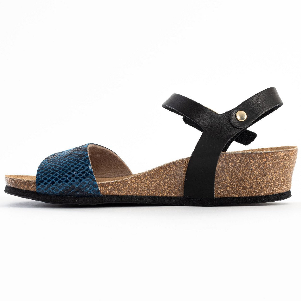 Sandalias Wodonga Cuña Y Semicuña Negras Y Azul Pitón