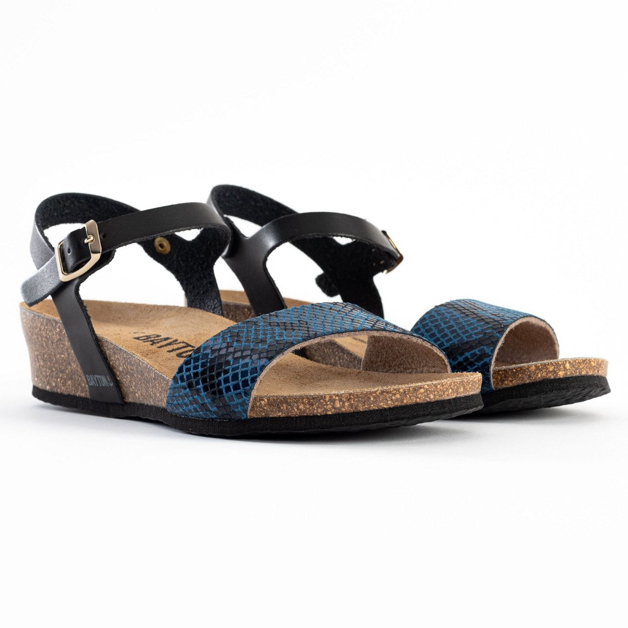 Wodonga Black and Blue Python Wedge and Semi-Wedge Sandals