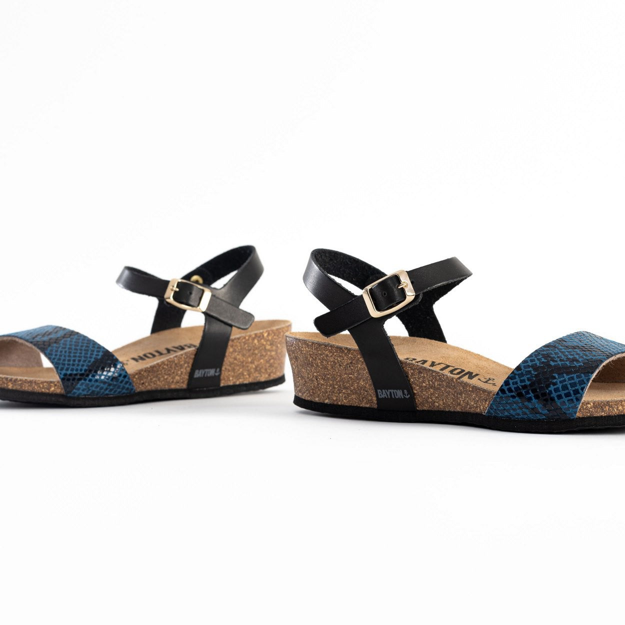 Wodonga Black and Blue Python Wedge and Semi-Wedge Sandals