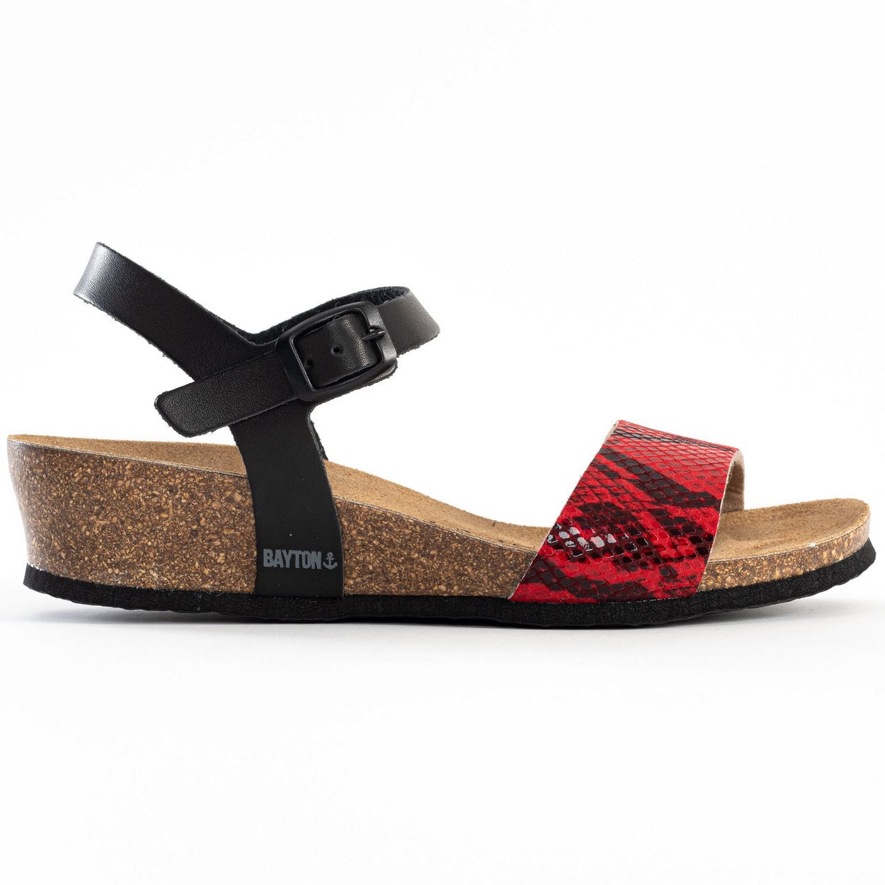 Wodonga Black and Red Python Wedge and Semi-Wedge Sandals