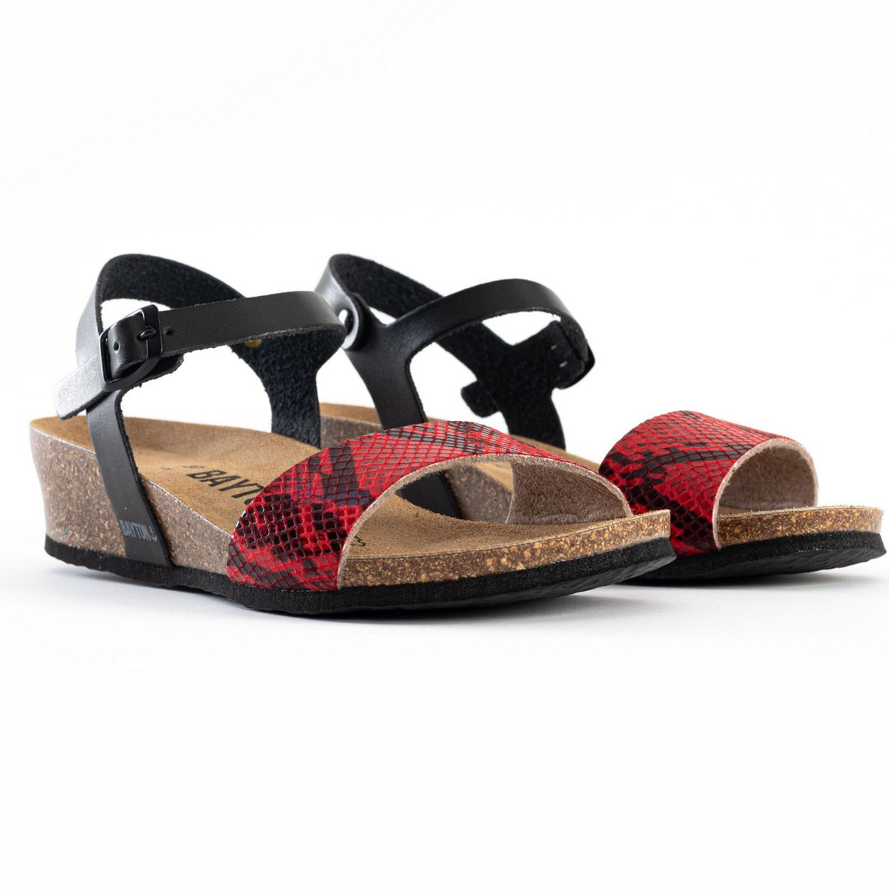 Wodonga Black and Red Python Wedge and Semi-Wedge Sandals