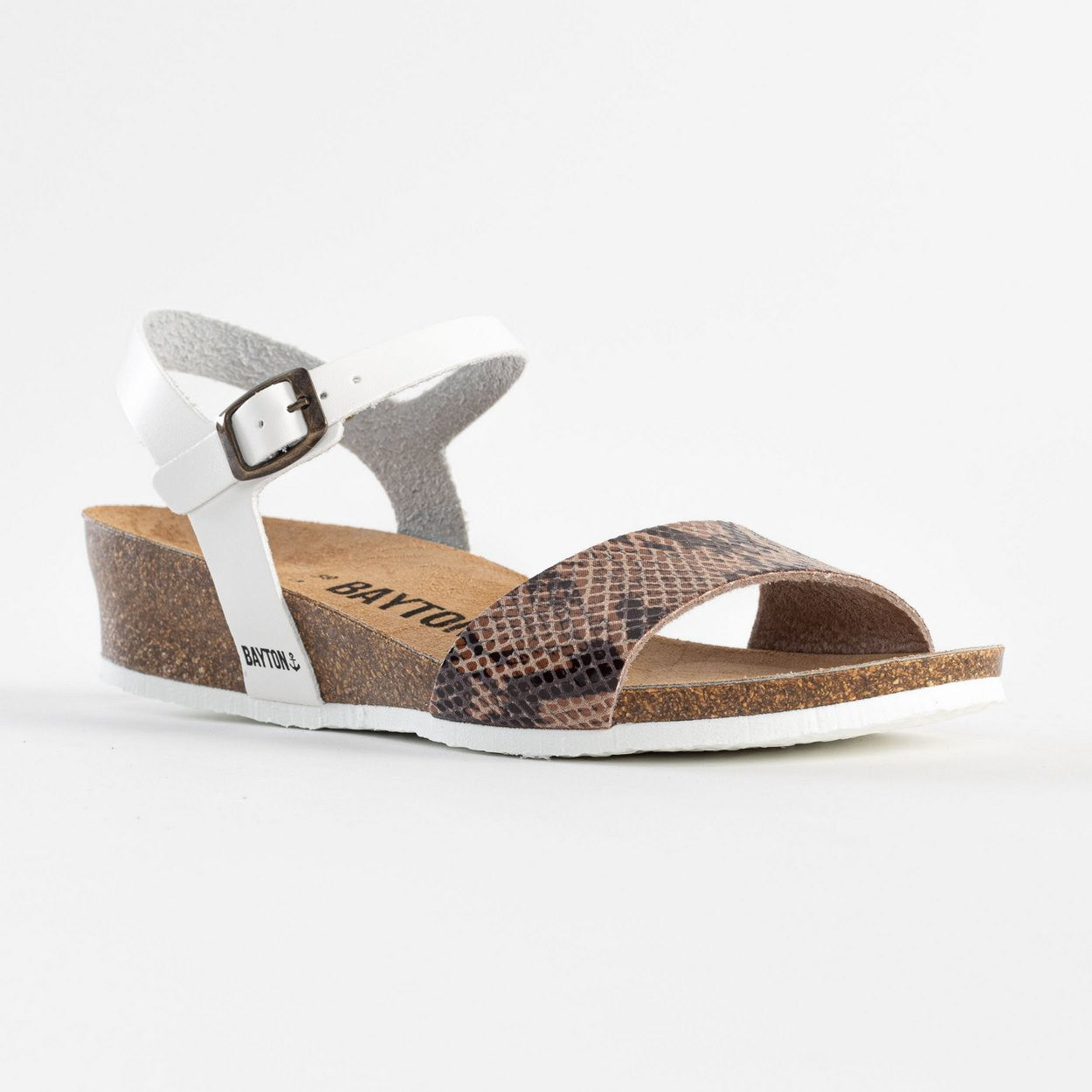 Sandalias Wodonga con cuña y semicuña de pitón beige y blanco