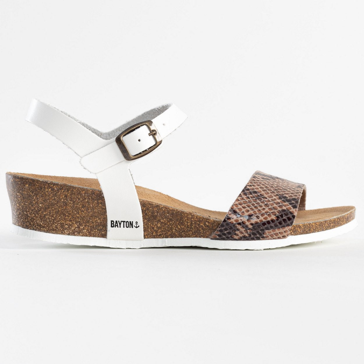 Sandalias Wodonga con cuña y semicuña de pitón beige y blanco