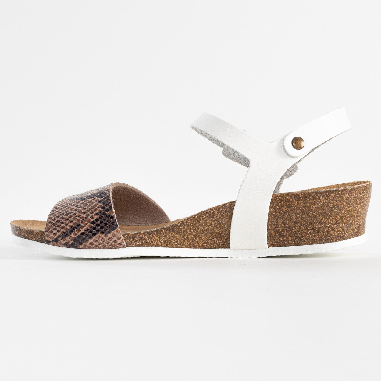 Sandalias Wodonga con cuña y semicuña de pitón beige y blanco