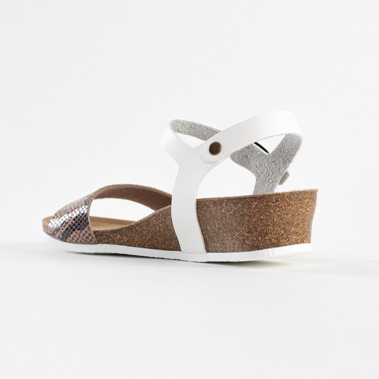 Sandalias Wodonga con cuña y semicuña de pitón beige y blanco