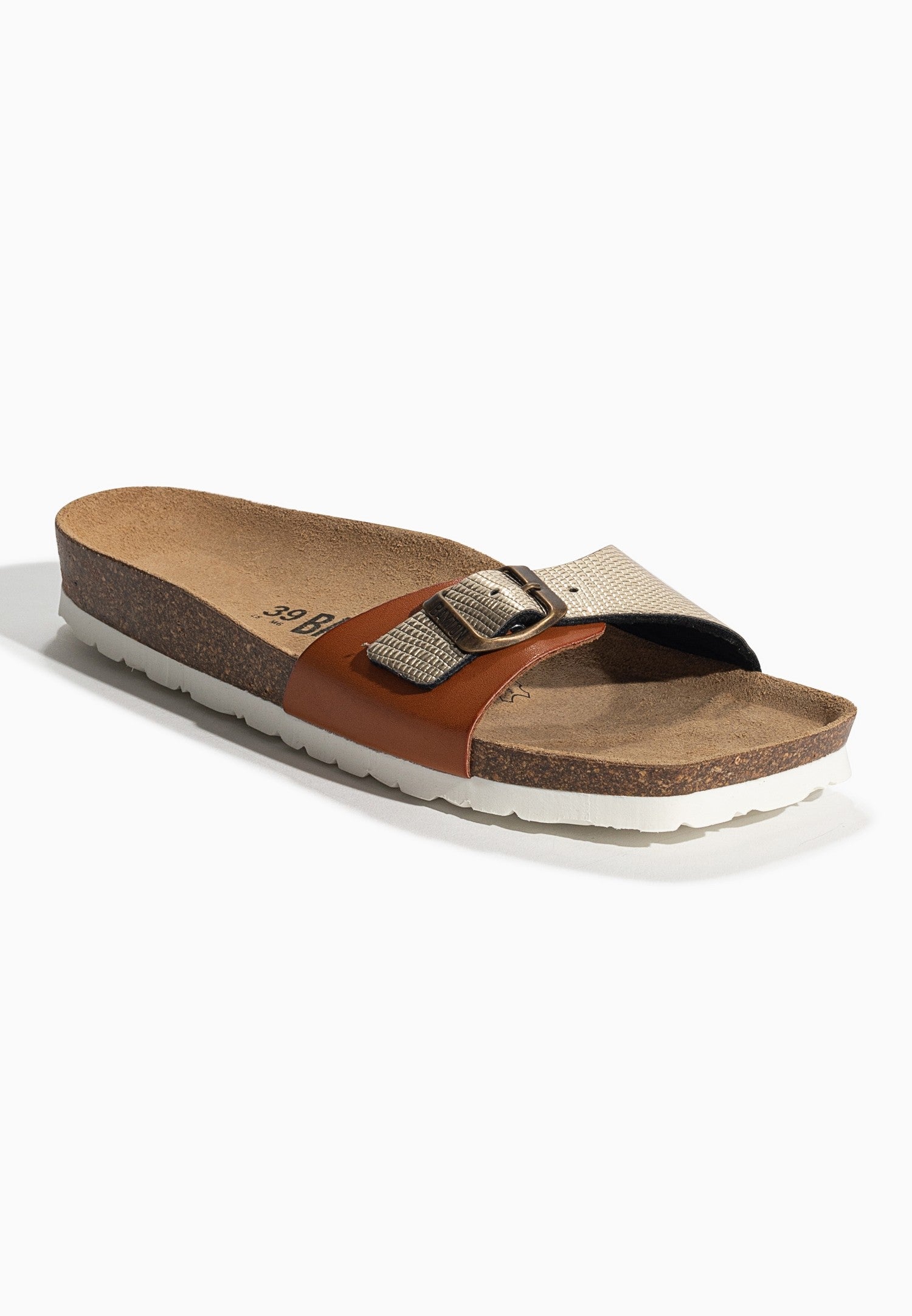 Zephyr Camel and Gold 1 Strap Sandals