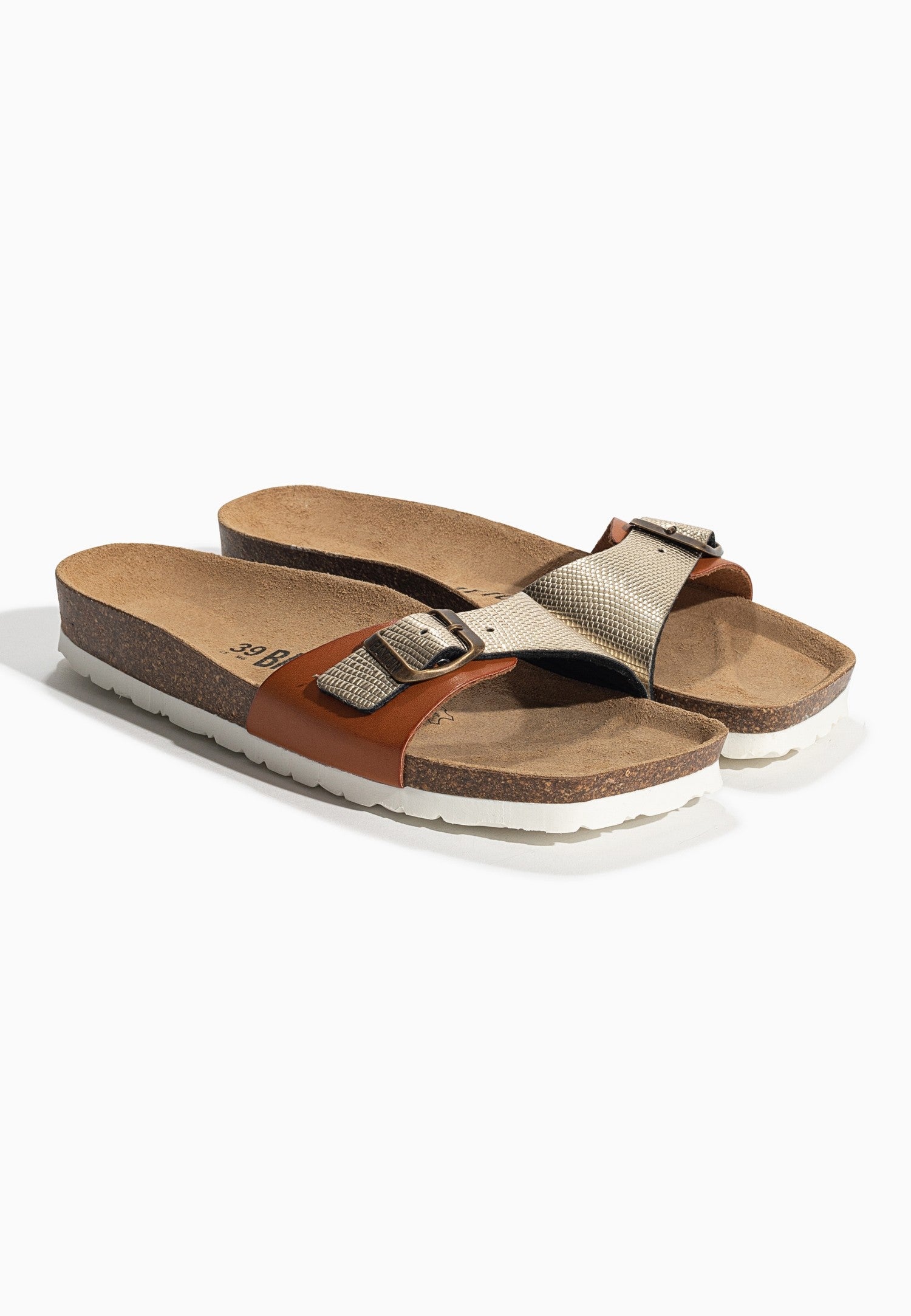 Zephyr Camel and Gold 1 Strap Sandals