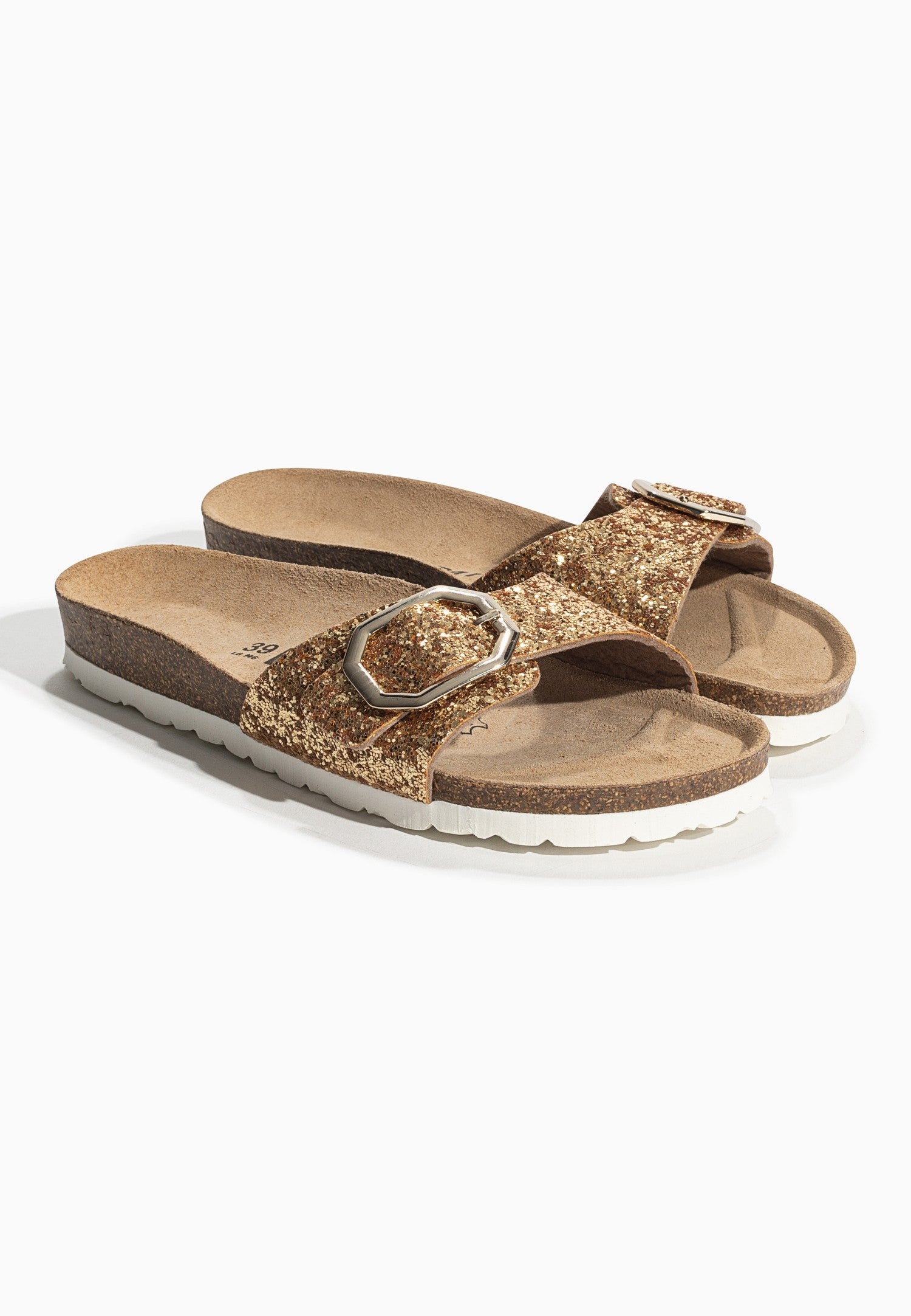 Zephyr Gold Glitter 1 Strap Sandals