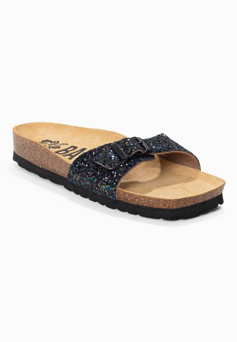 Zephyr Black Glitter 1 Strap Sandals