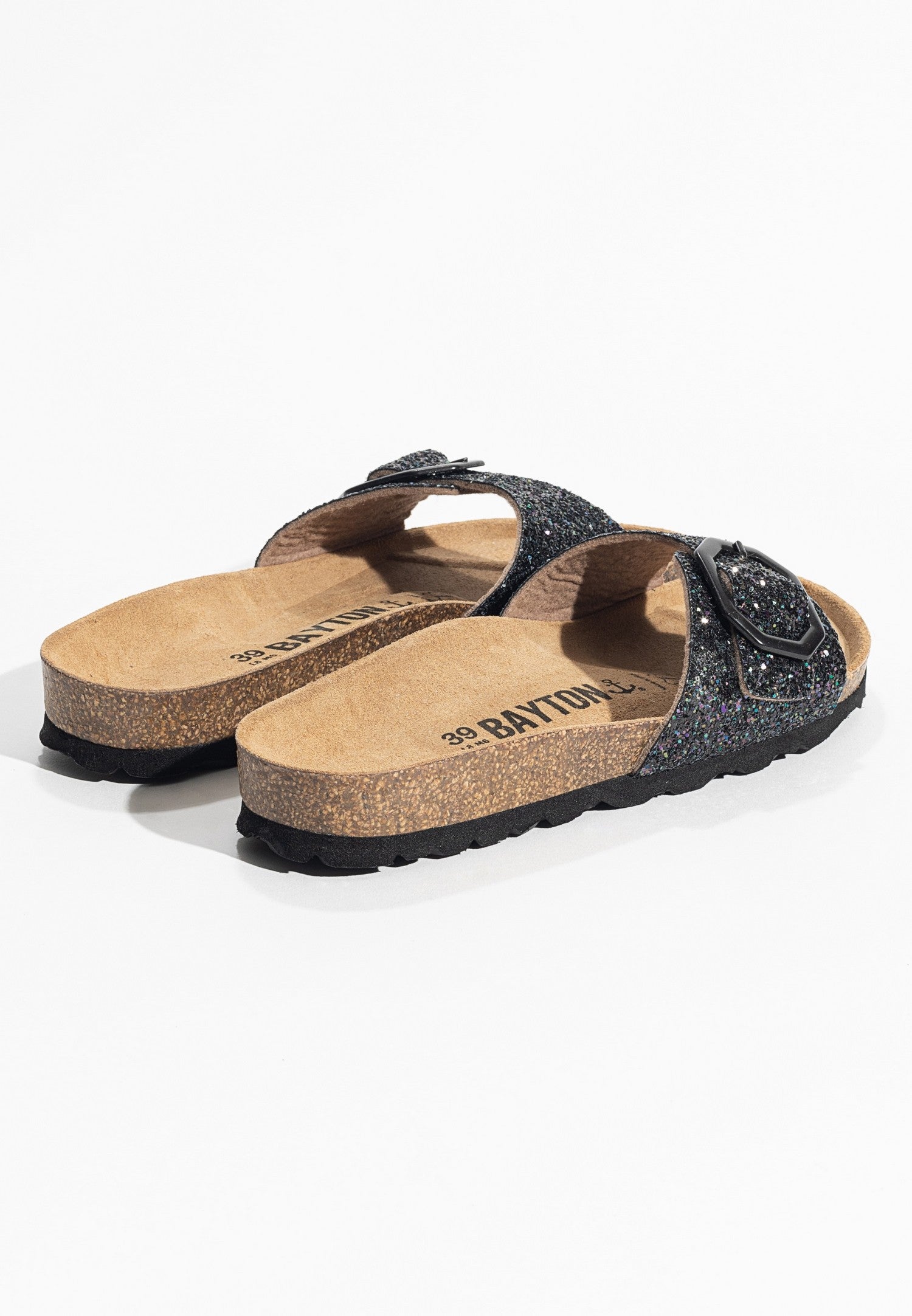 Zephyr Black Glitter 1 Strap Sandals