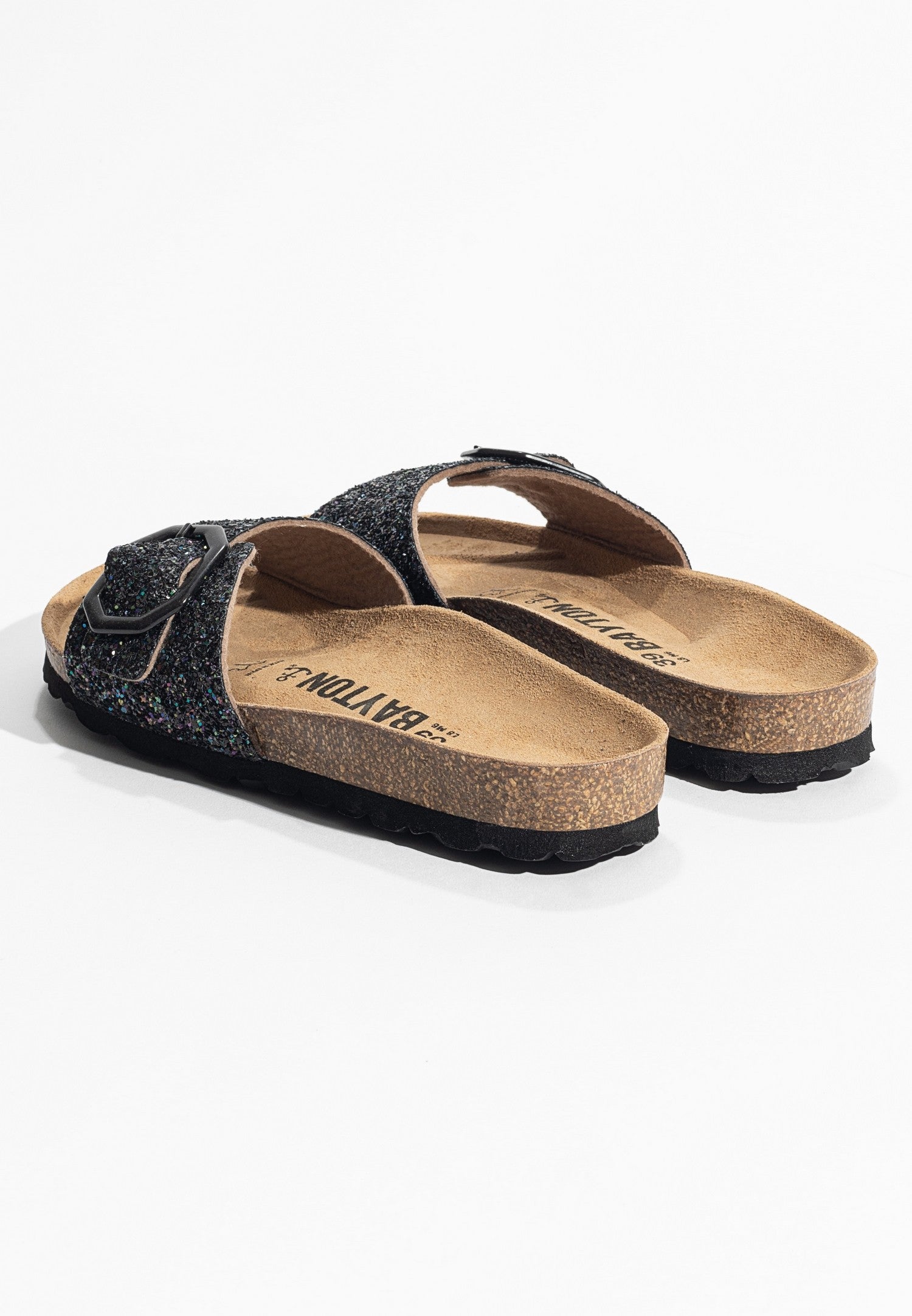 Zephyr Black Glitter 1 Strap Sandals