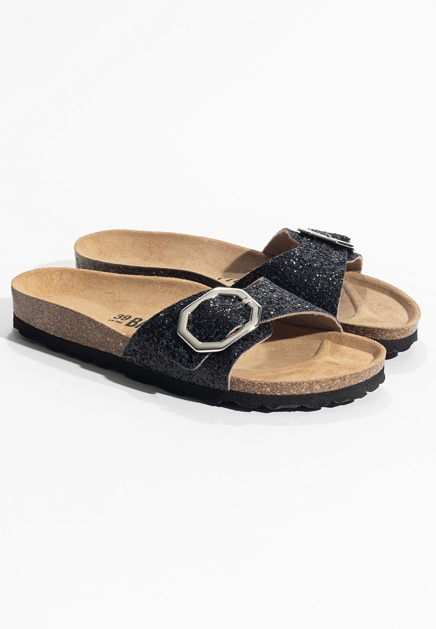 Zephyr Black Glitter 1 Strap Sandals