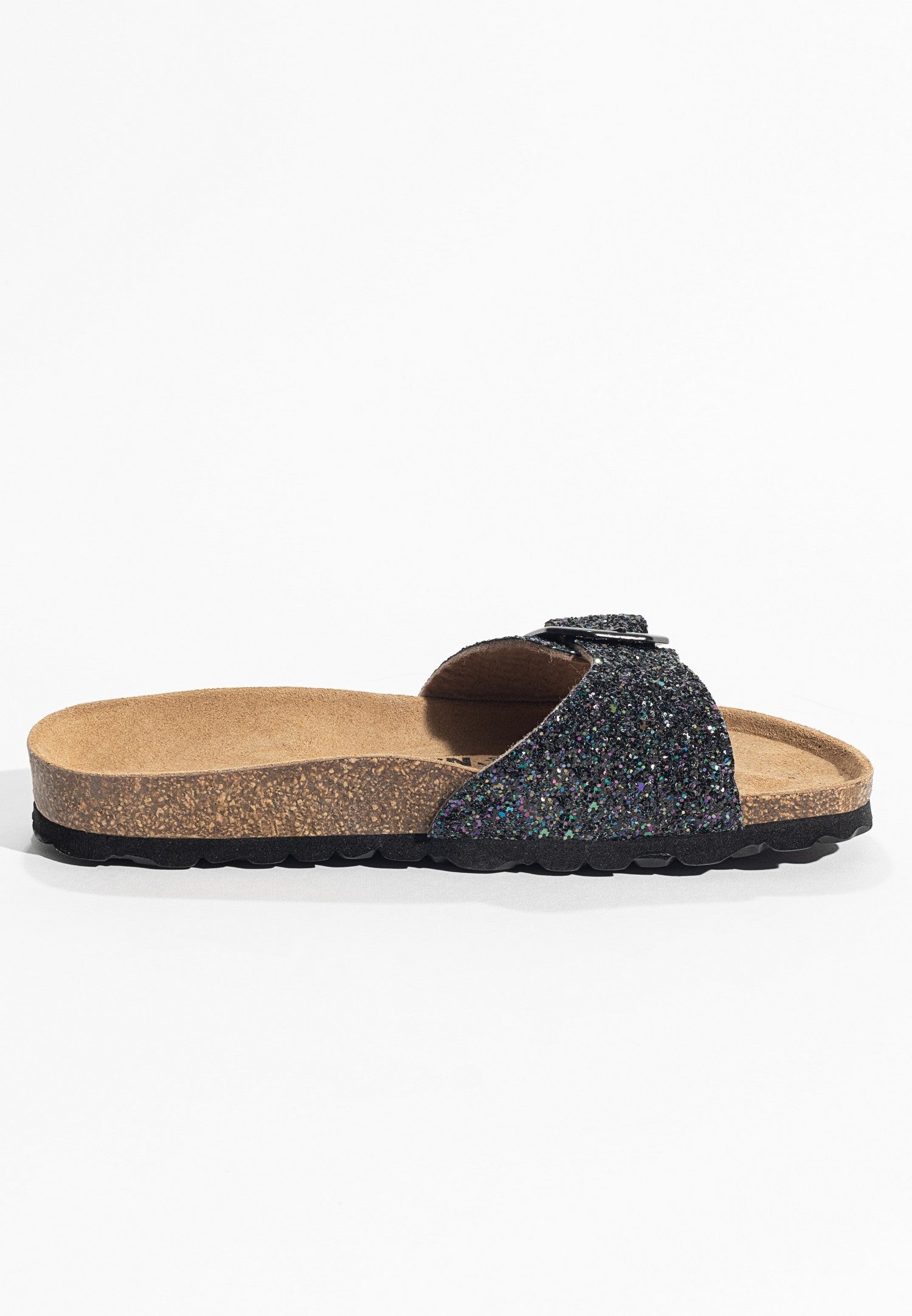 Zephyr Black Glitter 1 Strap Sandals