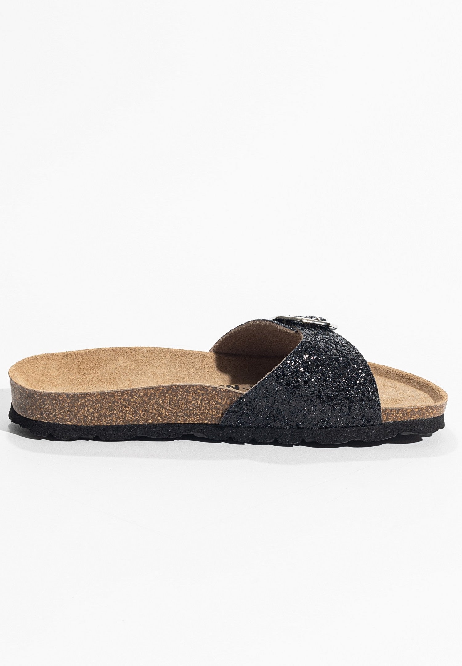 Zephyr Black Glitter 1 Strap Sandals