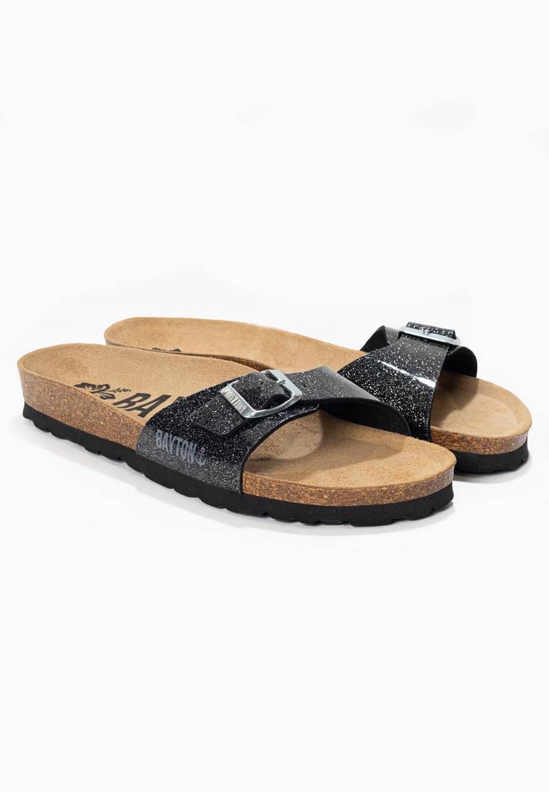 Sandals 1 Strap Zephyr Black vinyl glitter